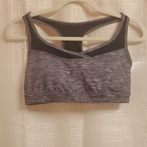 Tek Gear Sports Bra Women's Size Large BLACK GREY MEDIUM IMPACT BUILT IN BRA